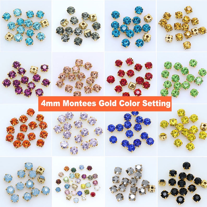 100pcs 4mm Montees Sew On Rhinestones Gold Setting Round Chatons 100pcs 4mm Montees Sew On Rhinestones Gold Setting Round Chatons