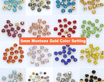 Montees de diamantes de imitación de cristal de 6 mm: cuentas para coser con engaste dorado
