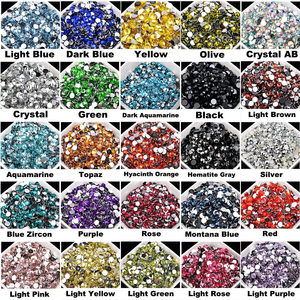 2mm 5 Sizes Round Flatback Rhinestones Multi Colors Crystal - Temu