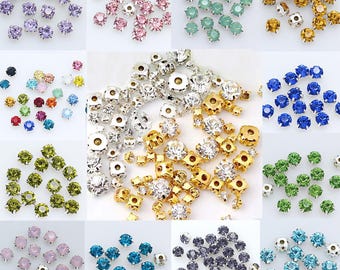8mm Sew On Crystal Rhinestone Montee: Silver Setting, 35 Colors