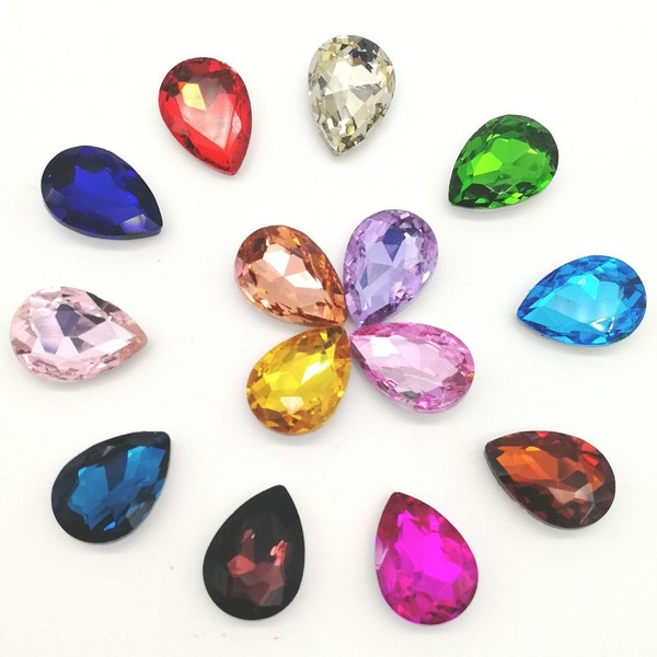 Teardrop Strass Pointu Dos Cristaux 4x6mm 6x8mm 10x14mm Poire Forme Fancy Stone Verre Perles lâches Bling Embellissements