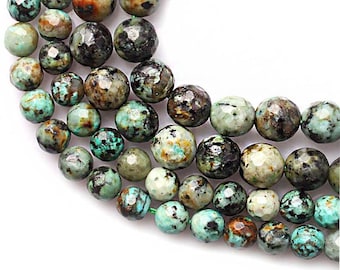 African Turquoise Beads,Faceted Round Beads,4mm 6mm 8mm 10mm 12mm,Green Gemstone Loose Beads,15.5 inch Full Strand