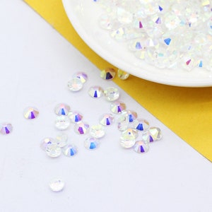 Perline di cristallo sciolte con retro piatto, strass trasparenti AB, strass in vetro trasparente, 2 mm, 3 mm, 4 mm, 5 mm, 6 mm, abbellimenti scintillanti