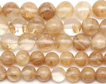 Gelbe Quarz Edelstein-Perlen: Runde Schmuck-Edelsteine, 15.5 "Strang