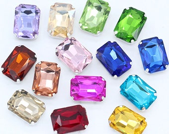 Octagon Sew On Rhinestone 8x10mm 10x14mm 13x18mm 18x25mm Rectangle Rhinestone Crystal Beads Bling Decor