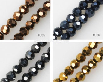 Metallic Color Glass Beads Faceted Round Crystal Loose Beads Bracelet Spacer Beads Jewelry Making Gems 3mm 4mm 6mm 8mm 10mm