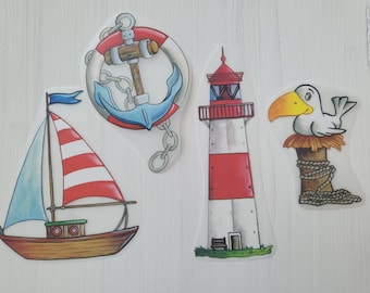 Bügelbild Maritim Leuchtturm Bügelmotiv Patch Transfer Segelboot