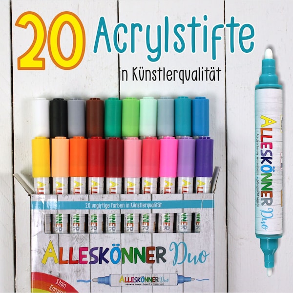 20 Acrylstifte DUO beidseitig Acryl Marker wasserfest Alleskönner