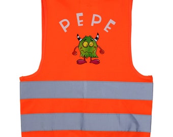 Gilet de sécurité enfant Monster Orange nom imprimé personnalisé