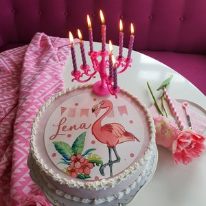 Cake topper fenicotteri torta fondente immagine pretagliata nome desiderato 20 cm compleanno