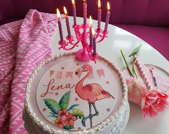 Tortenaufleger Flamingo Fondant Tortenbild vorgestanzt Wunschname 20cm Geburtstag