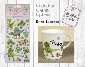 Porzellansticker Dinosaurier 1 Blatt Aufkleber Tassenaufkleber Tassensticker Kindergeburtstag