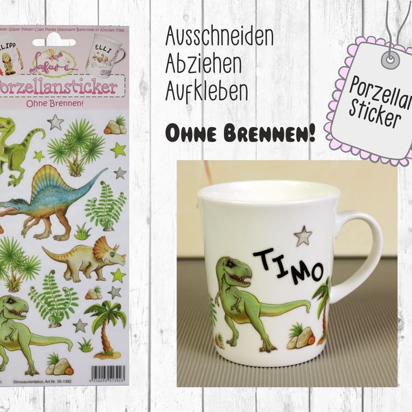 Porzellansticker Dinosaurier 1 Blatt Aufkleber Tassenaufkleber Tassensticker Kindergeburtstag