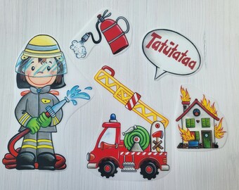 Bügelbild Feuerwehr Feuerwehrmann Bügelmotiv Patch Transfer Feuerwehrauto