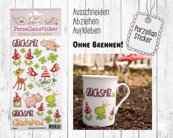 Porzellansticker Glück 1 Blatt Aufkleber Tassenaufkleber Tassensticker Kindergeburtstag