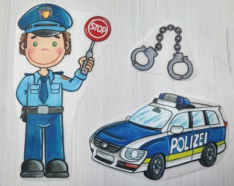 Bügelbild Polizei Polizeiauto Bügelmotiv Patch Transfer Handschellen