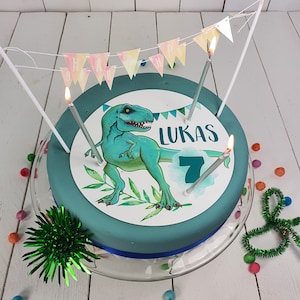 Cake Topper Dinosaur Dino Fondant Cake Picture Birthday Personalized Desired Name and Number Pre-punched 20 cm