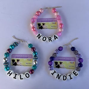 Collar personalizado con nombre y letra de amistad para perro pug. Elige colores.