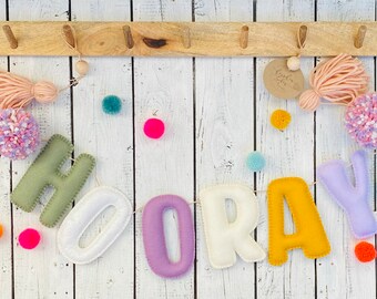 HOORAY Girlande - Geburtstag Banner Buchstaben Name Girlande personalisiert Kinderzimmer Baby Party Deko