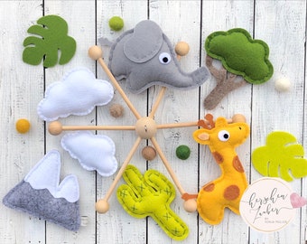 Jungle Fever Mobile aus Filz - Baby Mobile - Giraffe & Elefant