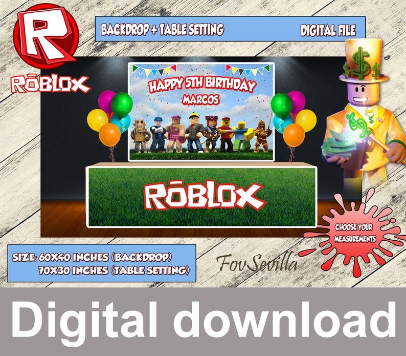 Backdrop Roblox Download Roblox Party Poster Roblox Digital Etsy - roblox t shirt roblox roblox party shirt video gamer etsy