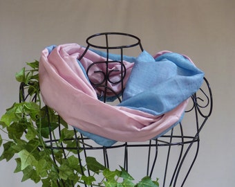 MIGNON - pflanzengefärbter kleiner Loopschal aus Seide und Baumwolle, Rosé und Blau, ökologisch nachhaltig