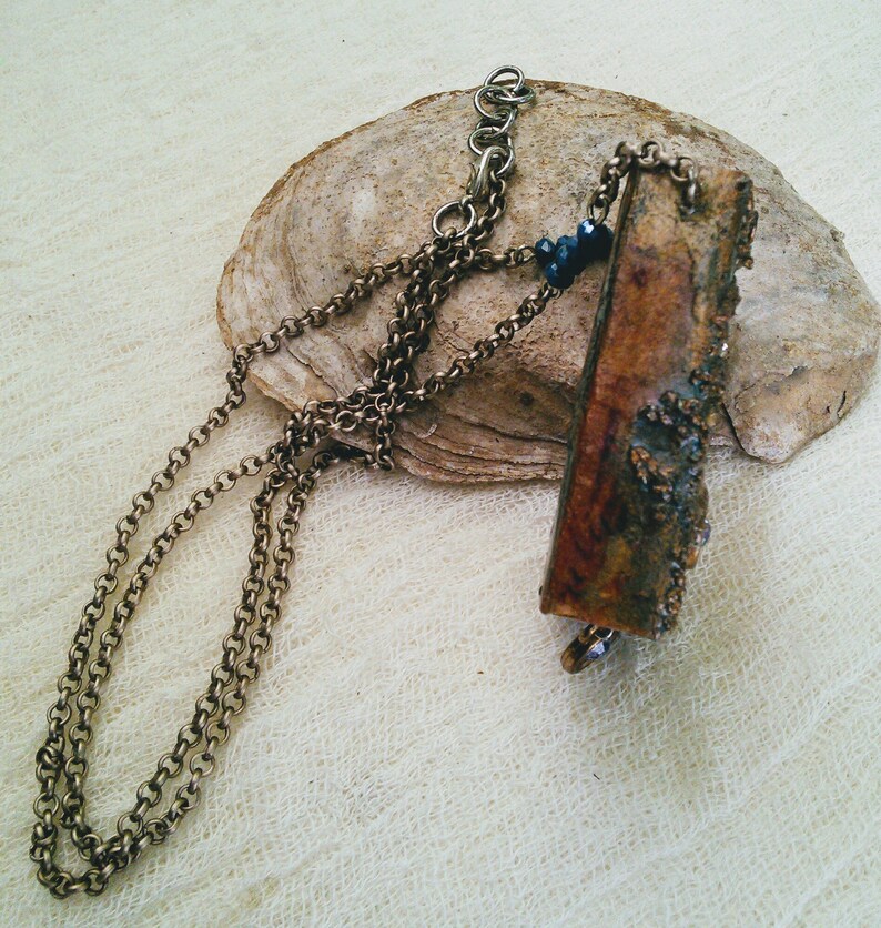 Matchbox Music Mixed Media Necklace Rice Paper Indian Bindi Blue Lace Metal Chain Turquoise Glass Beads Deco Stones Vintage Romantic Boho