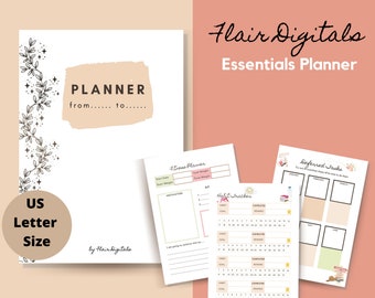 Undated pink planner kit printable.Minimalist design US letter size instant download 30 page PDF journal.Inc daily weekly,monthly planner.