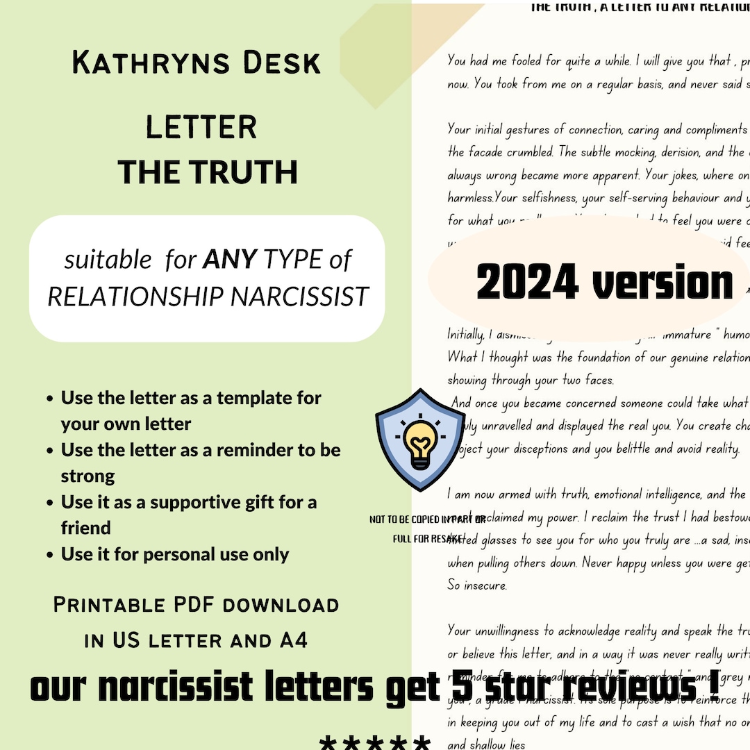 Letter to Narcissist, Partner, Family, Friend, Colleague. A Template