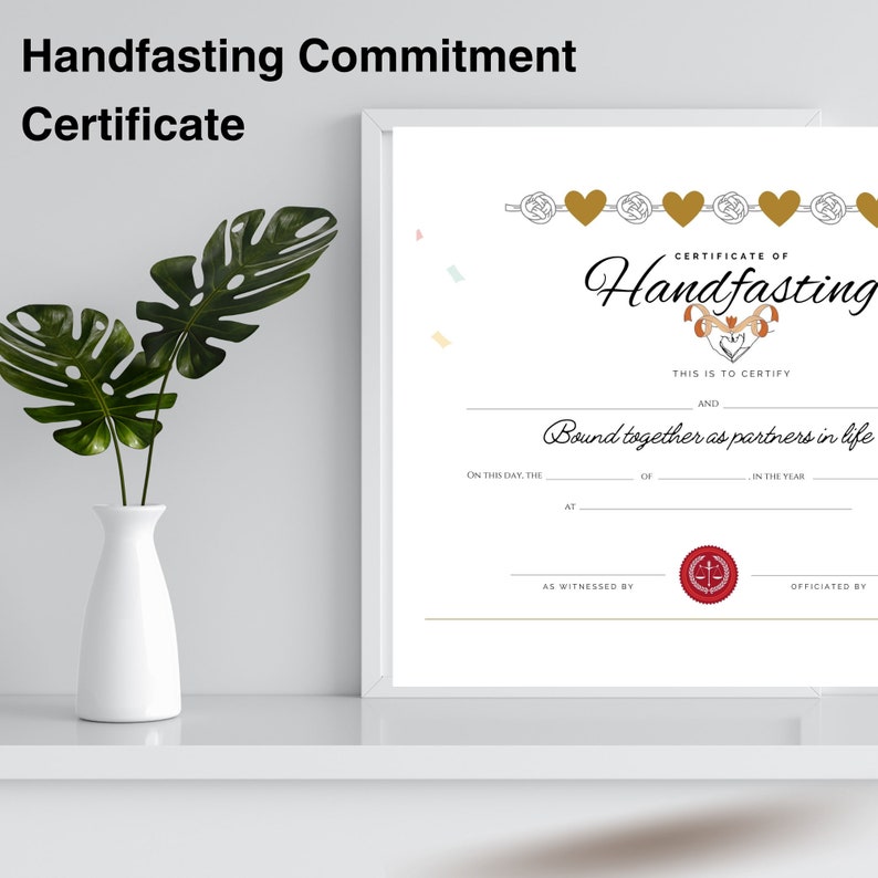Handfasting Certificate of Commitment for life. Hand fasting ceremony witnessed. Frame into a sign. DIY wedding.Your ceremony your way image 8