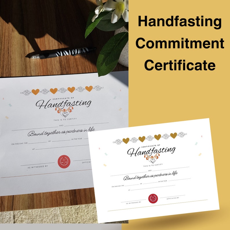 Handfasting Certificate of Commitment for life. Hand fasting ceremony witnessed. Frame into a sign. DIY wedding.Your ceremony your way image 4