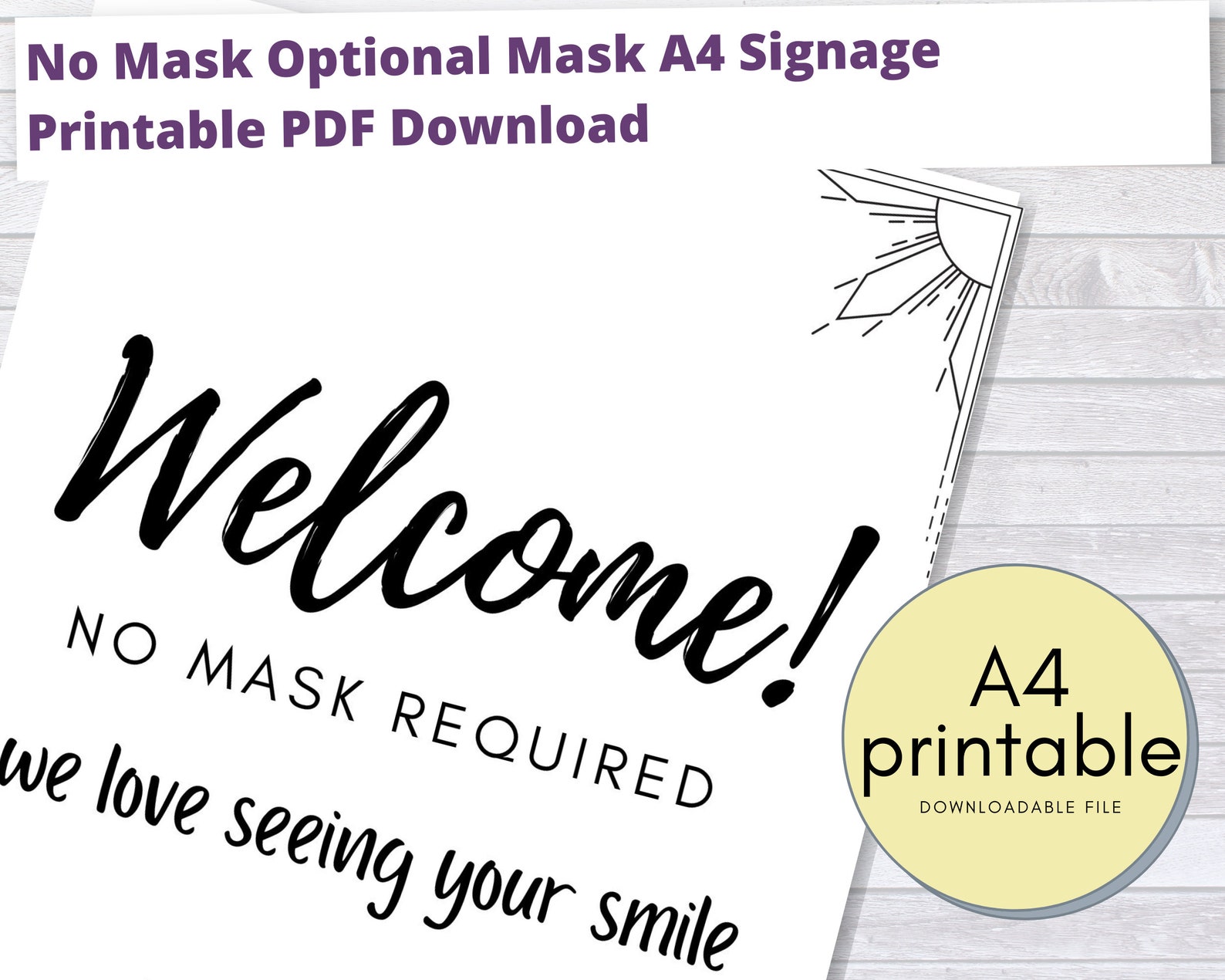 No Mask / Mask Optional SMILE sign A4 Printable black/white Etsy España