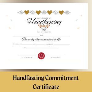 Handfasting Certificate of Commitment for life. Hand fasting ceremony witnessed. Frame into a sign. DIY wedding.Your ceremony your way image 1