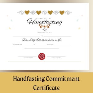 Handfasting Certificate of Commitment for life. Hand fasting ceremony witnessed. Frame into a sign. DIY wedding.Your ceremony your way image 1