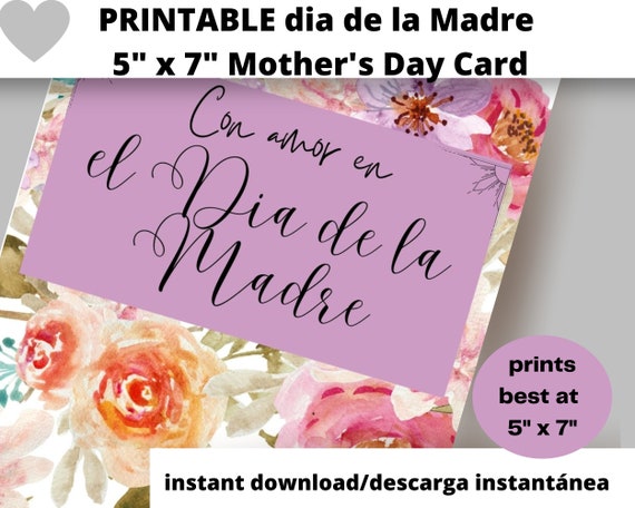 Spanish Mother's Day Printable Card. Download 5 X | Etsy