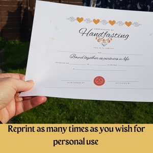 Handfasting Certificate of Commitment for life. Hand fasting ceremony witnessed. Frame into a sign. DIY wedding.Your ceremony your way image 5