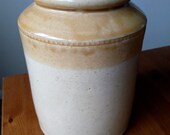 Large Vintage Stoneware Crock Pottery Salt Glazed Kitchen Pot Utensil Jar 17cm
