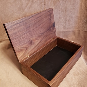 Walnut Box with Hinged Lid, EDC Leather Lined Box