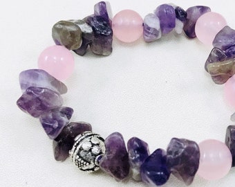 24B) Beautiful Inner Peace Jewelry Amethyst Rose Quartz Beaded Bracelets.