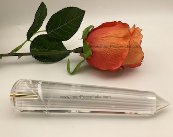 41) Beautiful Clear Quartz gold inserted, GMCKS Pranic Healing Crystal Laser, weight 228 gram, length 16cms or 6.25inches. 32 facets