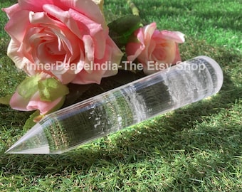 2)Beautiful Clear Quartz, GMCKS Pranic Healing Crystal Laser, weight 388 gram, length 19cms or 7.5inches. 36 facets