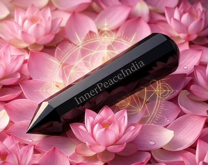 Featured listing image: 100) Beautiful Black Obsidian GMCKS Pranic Healing Crystal Laser, weight 3.5kg or 3500 gram. 16 facets.