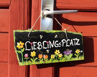 Slate painting "Favorite Place", hand-painted garden decoration