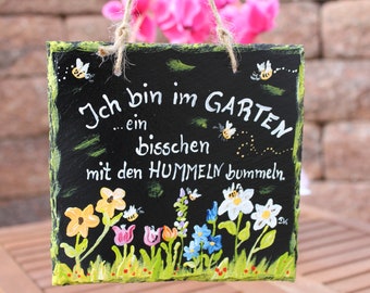 Slate, "Bumblebees in the Garden" design, approx. 15 x 15 cm, hand-painted, weatherproof