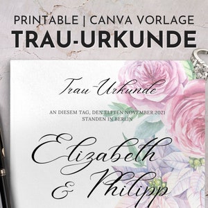 Trauurkunde zum Ausdrucken, Trauschein freie Trauung, personalisierte Eheurkunde, Hochzeitszertifikat Vorlage