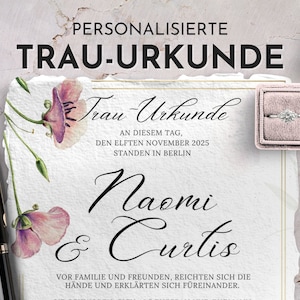 personaliserte Trauurkunde, Trauschein freie Trauung, Eheurkunde, Hochzeitszertifikat, florale Urkunde, Hochzeitsandenken