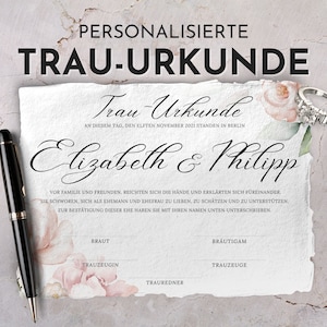 personaliserte Trauurkunde, Trauschein freie Trauung, Eheurkunde, Hochzeitszertifikat, florale Urkunde, Hochzeitsandenken
