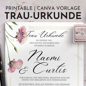Trauurkunde zum Ausdrucken, Trauschein freie Trauung, personalisierte Eheurkunde, Hochzeitszertifikat Vorlage