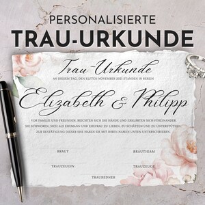 personaliserte Trauurkunde, Trauschein freie Trauung, Eheurkunde, Hochzeitszertifikat, florale Urkunde, Hochzeitsandenken