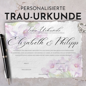 personaliserte Trauurkunde, Trauschein freie Trauung, Eheurkunde, Hochzeitszertifikat, florale Urkunde, Hochzeitsandenken